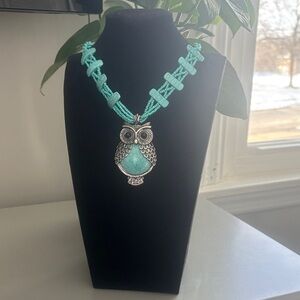 Turquoise Owl Pendant Necklace